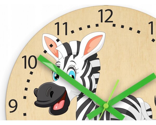 Zegar Ścienny Cichy do pokoju dziecięcego Drewniany Nowoczesny Zebra kolor