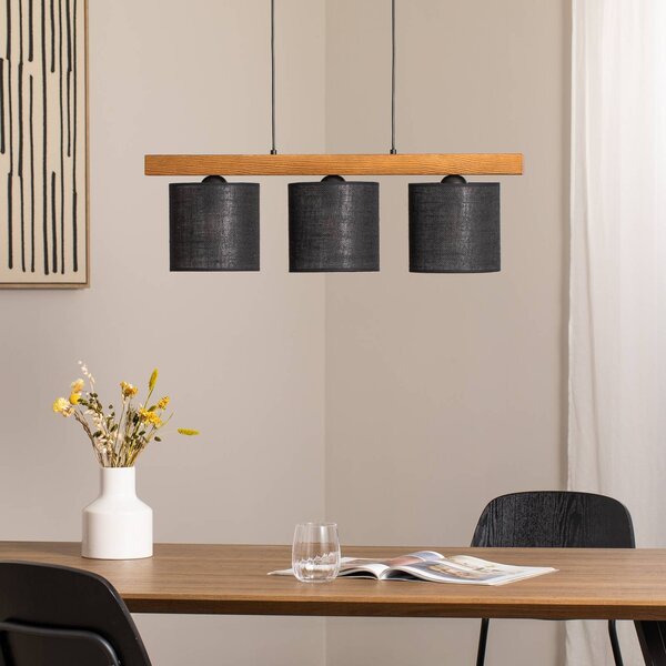 Lampa wisząca Forest Duolla, możliwość ściemniania, czarny, salon / jadalnia, drewno
