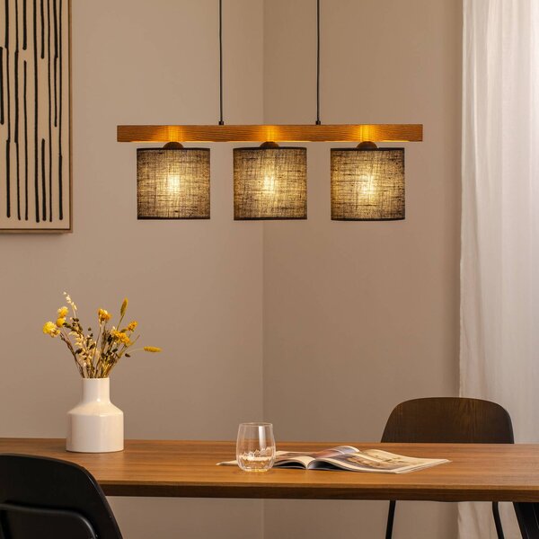 Lampa wisząca Forest Duolla, możliwość ściemniania, czarny, salon / jadalnia, drewno