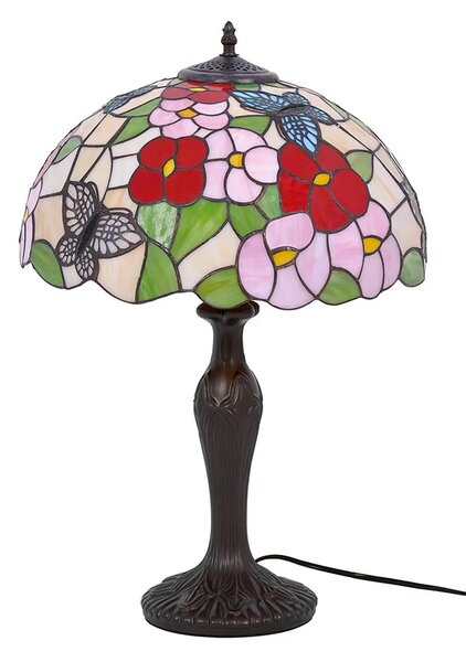 Dekoracyjna witrażowa lampa stołowa w kwiaty - A665 M8-F96
