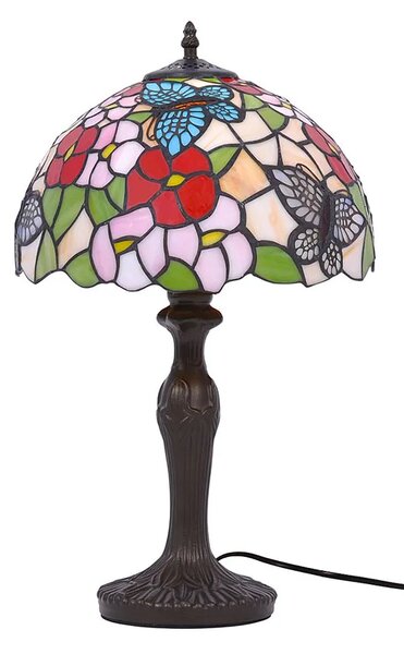 Klasyczna lampa stołowa z witrażowym kwiatowym kloszem - A664 F8-E02