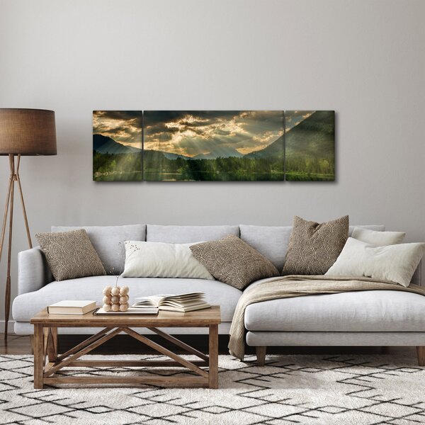 Obraz jeziora, przez które prześwieca słońce (170x50 cm)