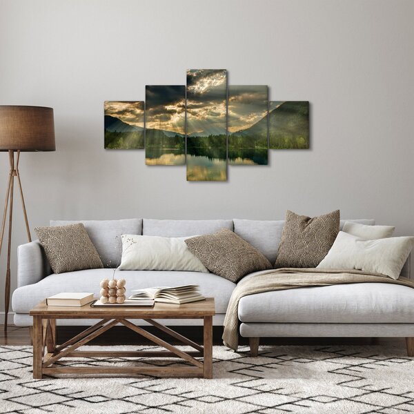 Obraz jeziora, przez które prześwieca słońce (125x70 cm)