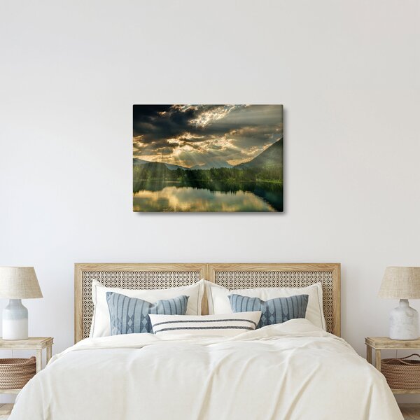 Obraz jeziora, przez które prześwieca słońce (70x50 cm)
