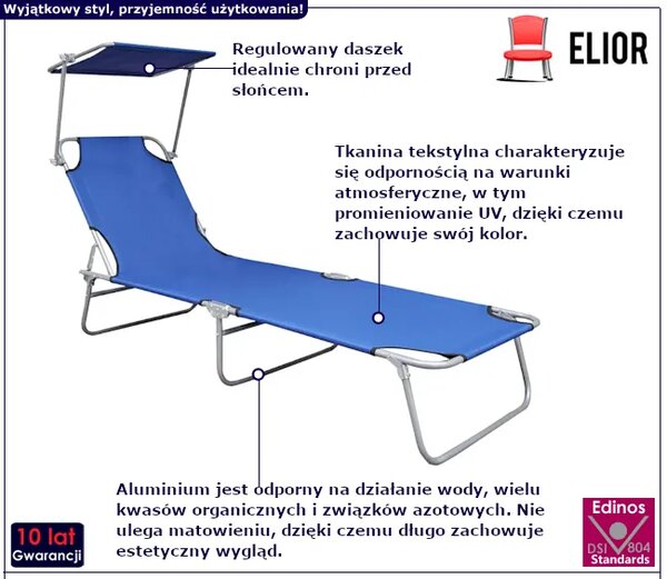 Leżak ogrodowy z zadaszeniem niebieski K6-F21