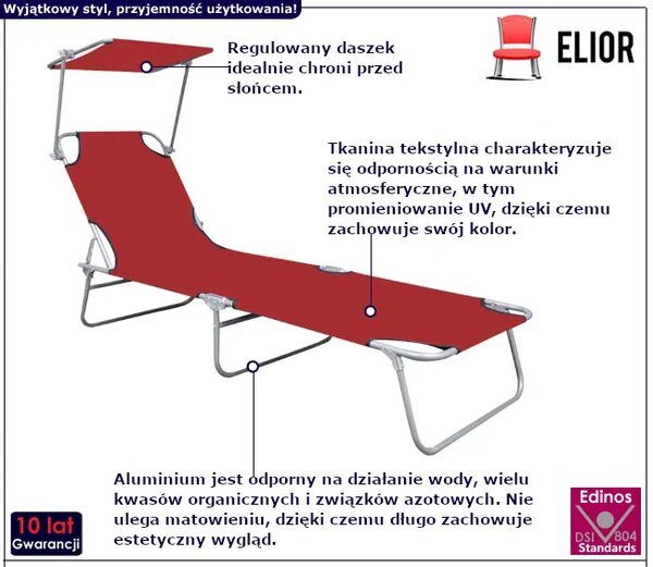 Czerwony leżak z regulowanym oparciem W2-L21