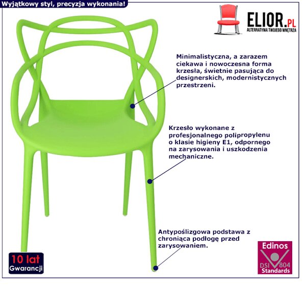 Limonkowe minimalistyczne krzesło ażurowe A2-R72