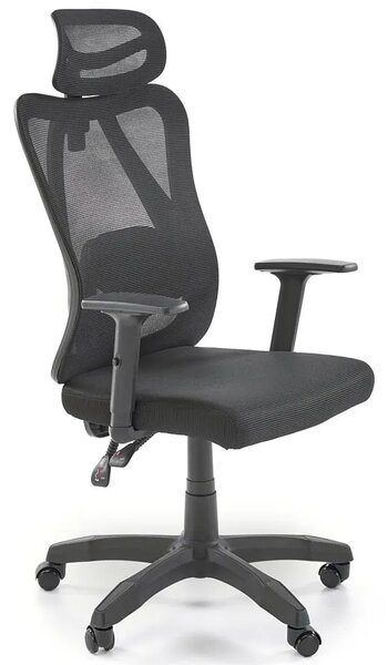 Obrotowy czarny ergonomiczny fotel z zagłówkiem i regulowanym oparciem S0-H70