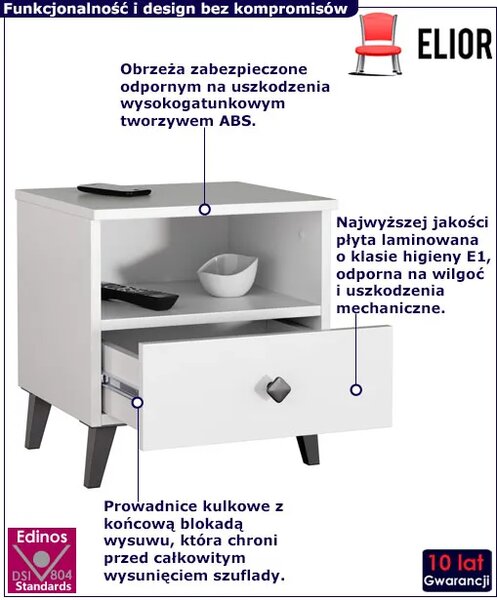 Biała szafka nocna z szufladą i półką T0-E82