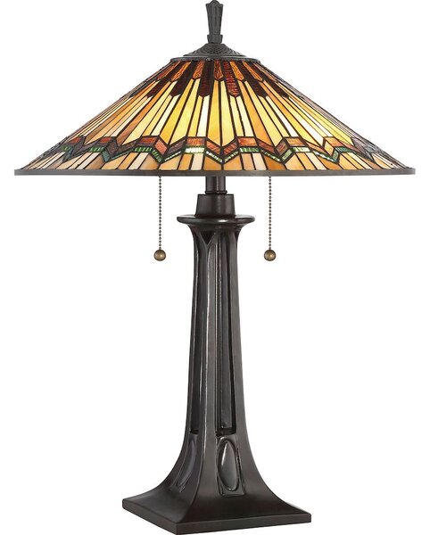 Elegancka lampa stołowa Alcott - brązowa, klosz ze szkła witrażowego