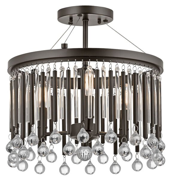 Ciemnobrązowa lampa sufitowa Piper - okrągły klosz, dekoracyjne kryształki