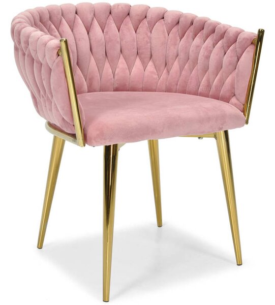 Krzesło z plecionym oparciem ROSA - pudrowy róż