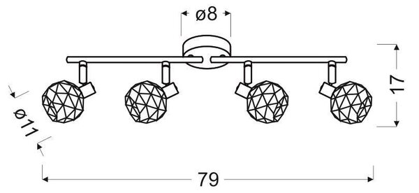 Lampa sufitowa na listwie cztery złote klosze - 41X V090 F0-H74