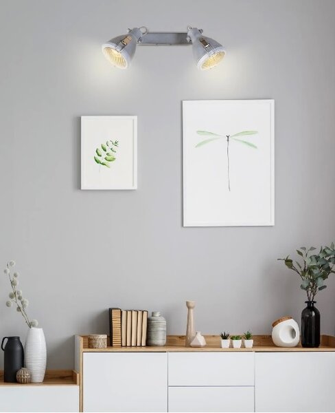 Szara lampa sufitowa dwa reflektory na listwie K6-M24