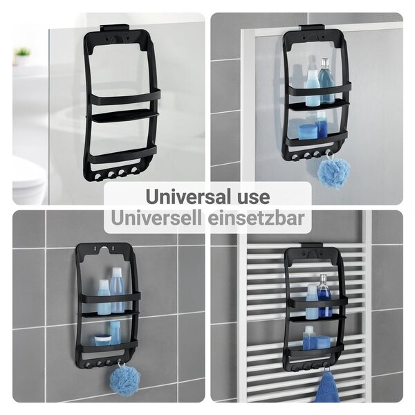 Czarna wisząca plastikowa półka łazienkowa bez wiercenia Universal – Wenko