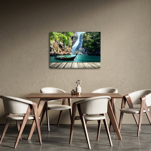 Obraz długiej łodzi na plaży (70x50 cm)