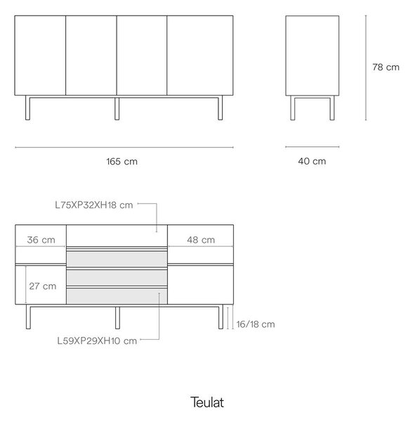 Czerwona niska komoda w dekorze dębu 165x78 cm Arista – Teulat