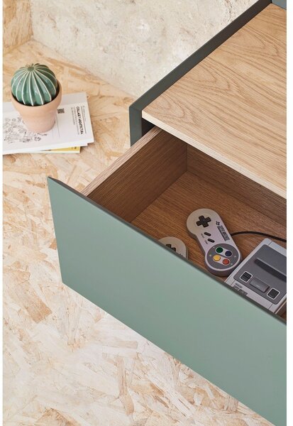 Zielono-naturalna szafka pod TV w dekorze dębu 180x45 cm Arista – Teulat