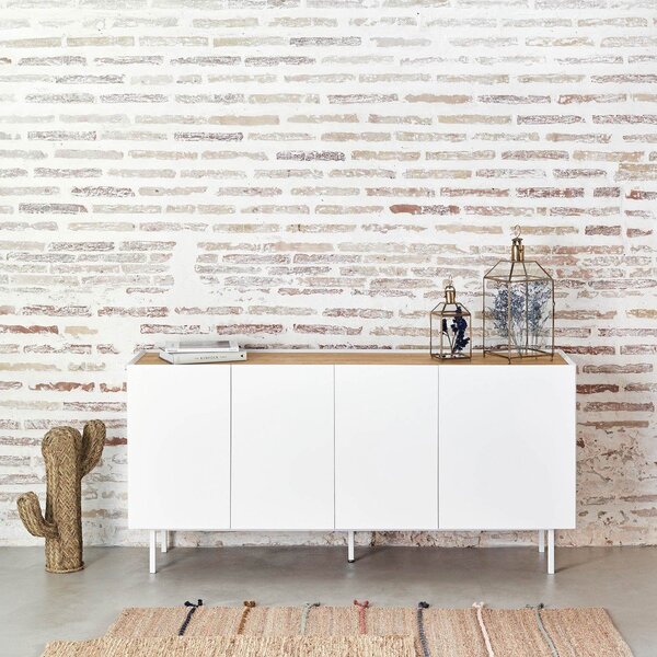 Biało-naturalna niska komoda w dekorze dębu 165x78 cm Arista – Teulat