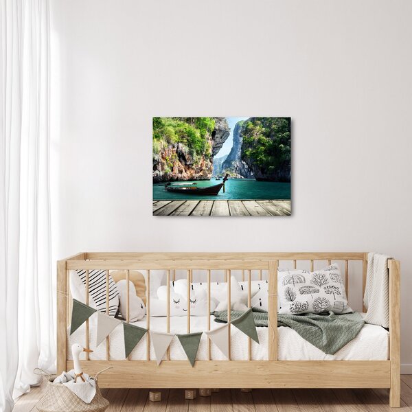 Obraz długiej łodzi na plaży (70x50 cm)