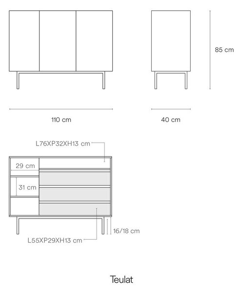 Biała niska komoda w dekorze dębu 110x85 cm Arista – Teulat