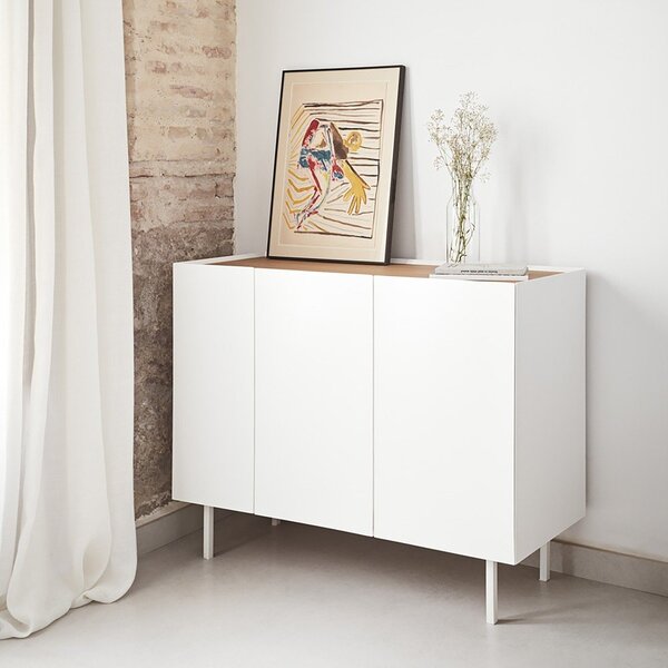 Biała niska komoda w dekorze dębu 110x85 cm Arista – Teulat