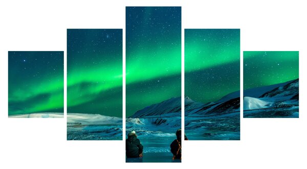 Obraz ludzi w pobliżu zorzy polarnej (125x70 cm)