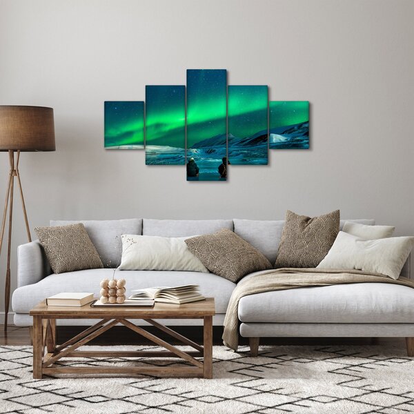 Obraz ludzi w pobliżu zorzy polarnej (125x70 cm)