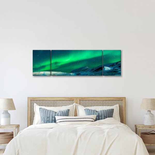 Obraz ludzi w pobliżu zorzy polarnej (170x50 cm)