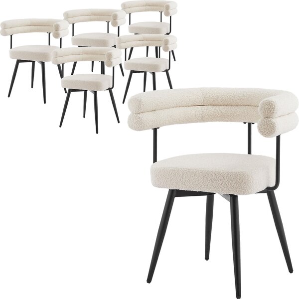 ML-Design Krzesła do jadalni obrotowe, zestaw 6 sztuk w kolorze beżowym, ergonomiczne krzesło do salonu z podłokietnikami i oparciem, obrotowe o 360°, z metalowymi nogami