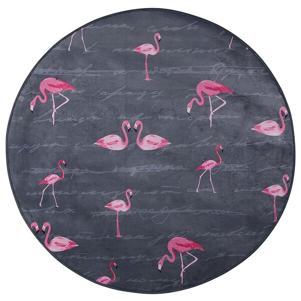 Okrągły dywanik dziecięcy z nadrukiem flamingi ø 120 cm szaro-różowy Kerte Beliani