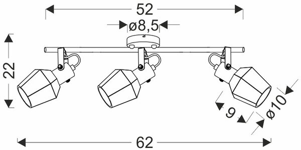 Czarna lampa sufitowa trzypunktowa w stylu loft - 3X Z054 Z6-A74