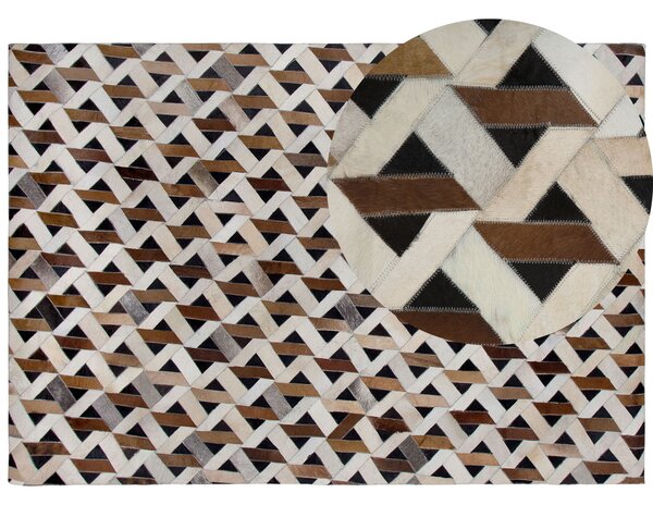 Dywan brązowy z szarym skórzany patchwork z łat geometryczny 160 x 230 cm Tuglu Beliani