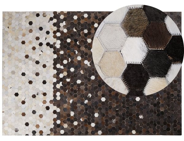 Dywan brązowo-beżowy skórzany patchwork łaty geometryczny 160 x 230 cm Eyim Beliani