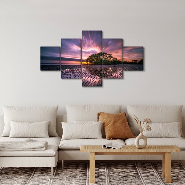 Obraz plaży o zachodzie słońca (125x70 cm)