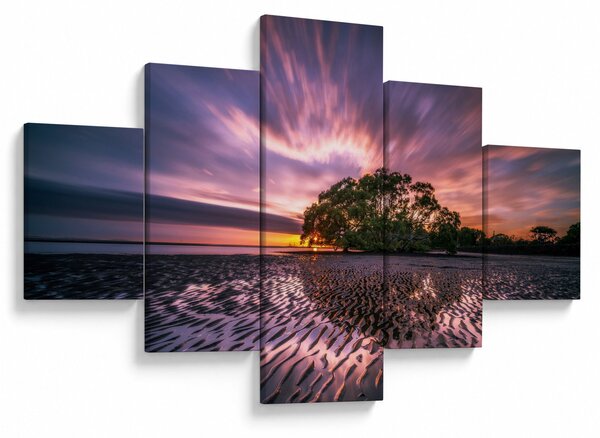 Obraz plaży o zachodzie słońca (125x70 cm)