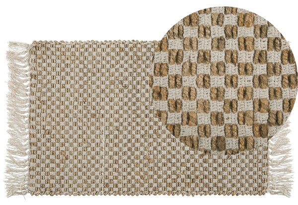 Ręcznie tkany chodnik jutowy bawełniany beżowy styl boho z frędzlami Zerdali Beliani