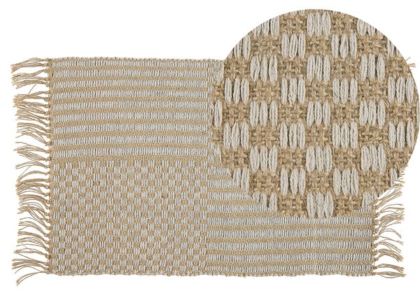 Ręcznie tkany chodnik jutowy bawełniany beżowy styl boho z frędzlami Adabag Beliani