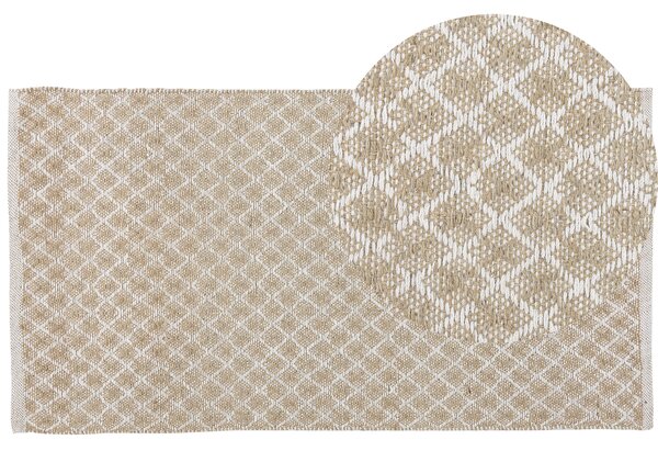 Ręcznie tkany dywan chodnik jutowy wełniany beżowy 80 x 150 cm styl boho Akbez Beliani