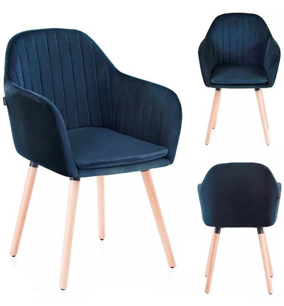 Aksamitne krzesło do jadalni LACELLE ciemnoniebieskie