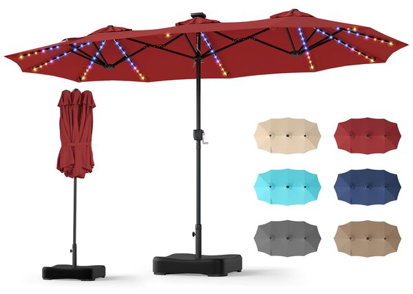 Podwójny parasol ogrodowy z podstawą i oświetleniem LED do ogrodu