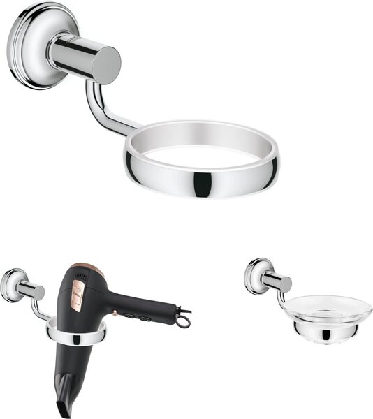 Uchwyt Grohe Essentials, chromowany, do mydelniczki, suszarki do wosów, kubka i dozownika myda