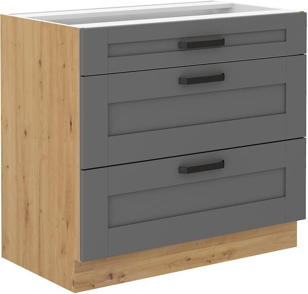 Szafka kuchenna dolna z 3 szufladami LUNA 80 D 3S Szary/Dąb Artisan