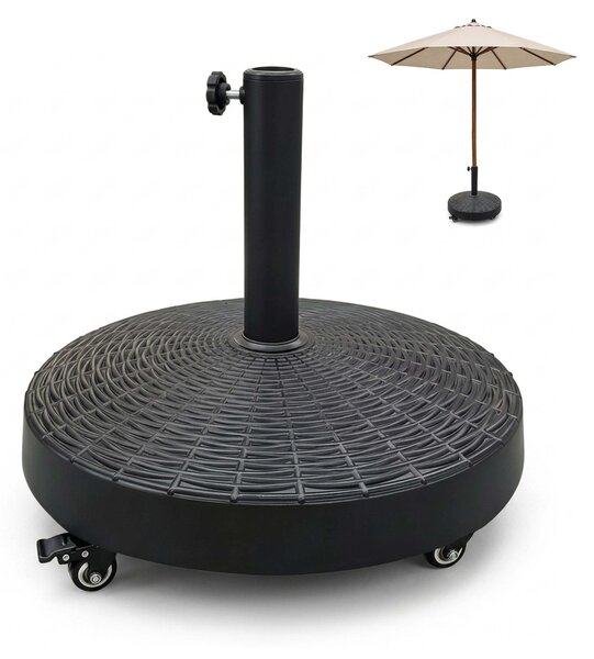 Stojak na parasol Relaxdays, waga 23 kg, przeznaczony do parasoli o rednicy supka 38-48 mm, wyposaony w kóka z hamulcem, podstawa z polirezyny, kolor czarny