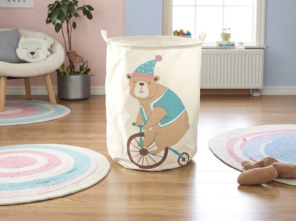 Kosz na zabawki i pranie z nadrukiem CIRCUS BEAR 35x45 cm, kremowy