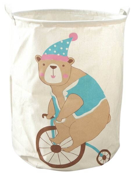 Kosz na zabawki i pranie z nadrukiem CIRCUS BEAR 35x45 cm, kremowy