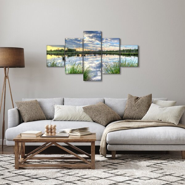 Obraz jeziora z trzcinami (125x70 cm)