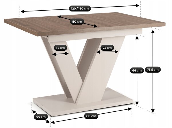 Stół Prostokątny Rozkładany CLARK 120-160 cm Orzech/Kaszmir Nowoczesny