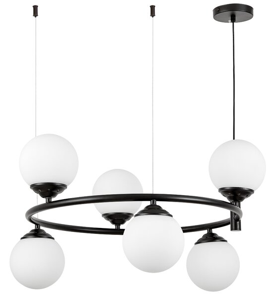 LAMPA WISZĄCA SUFITOWA ŻYRANDOL NOWOCZESNA CZARNA BIAŁE KULE FINO 6 LED