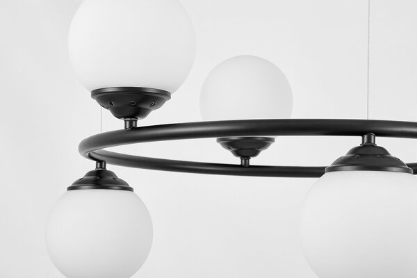 LAMPA WISZĄCA SUFITOWA ŻYRANDOL NOWOCZESNA CZARNA BIAŁE KULE FINO 6 LED